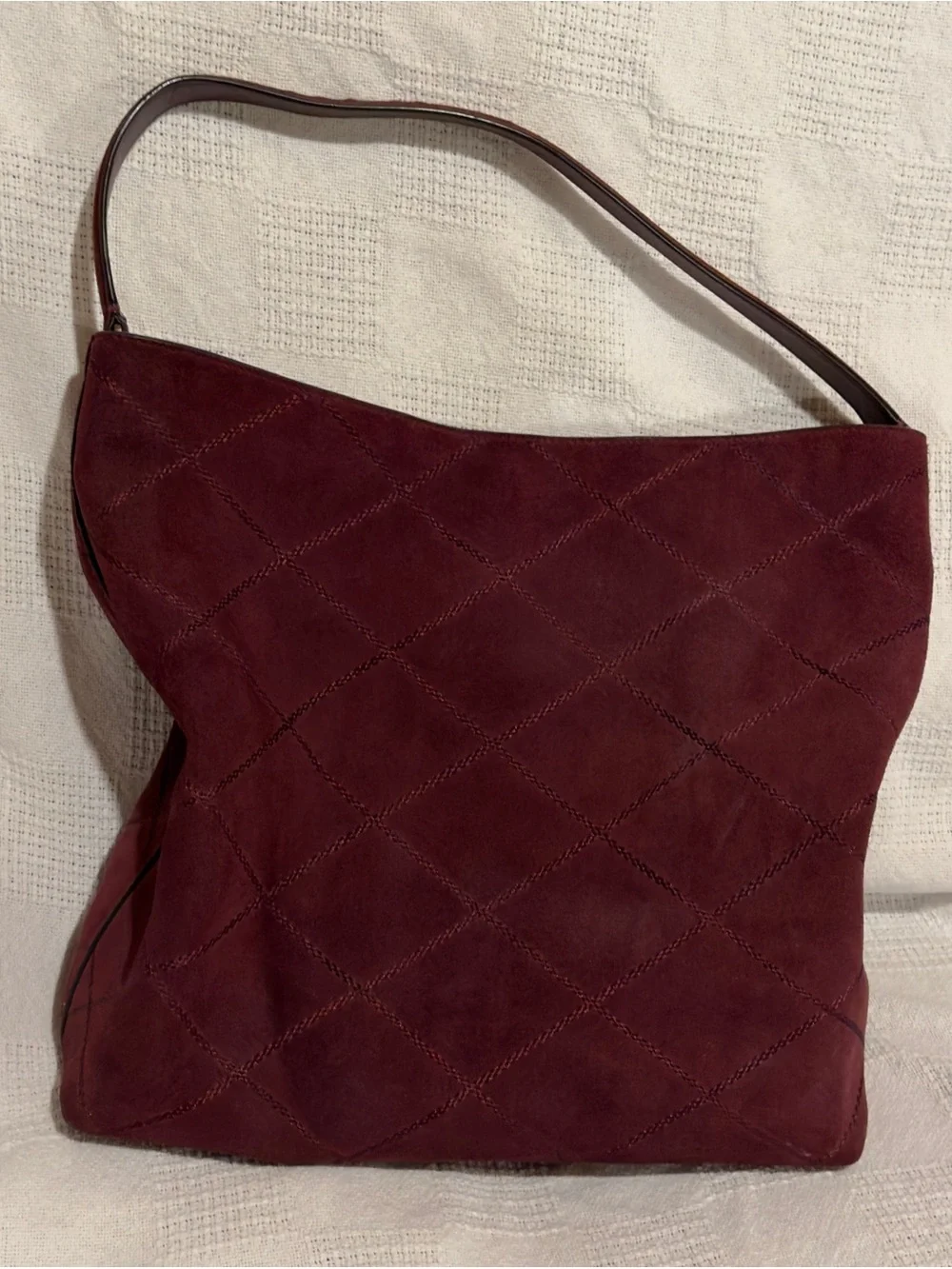 Tory Burch Burgundy Freida Quilted Shoulder Bag with Gold Logo